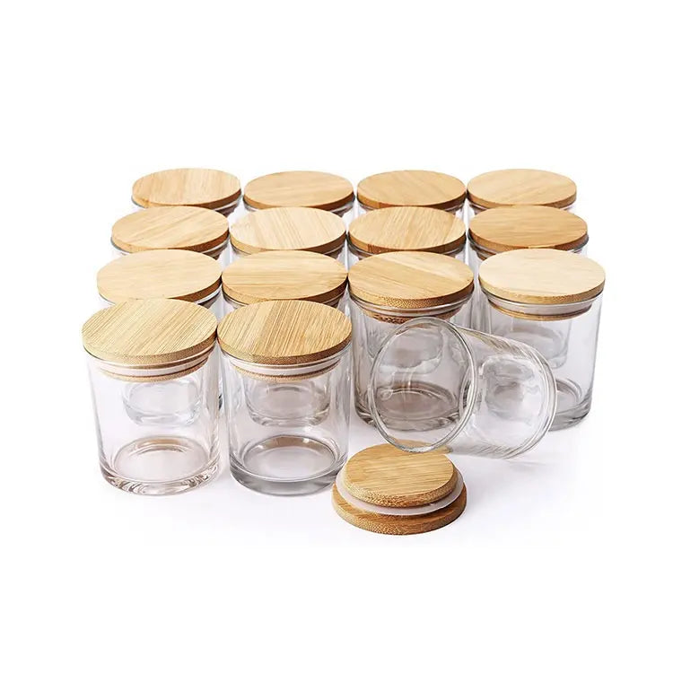 White Luxury Glass Jar with Wooden Bamboo Lid