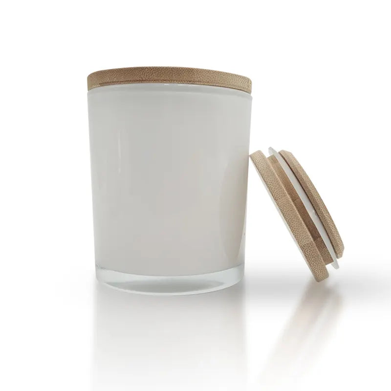 White Luxury Glass Jar with Wooden Bamboo Lid